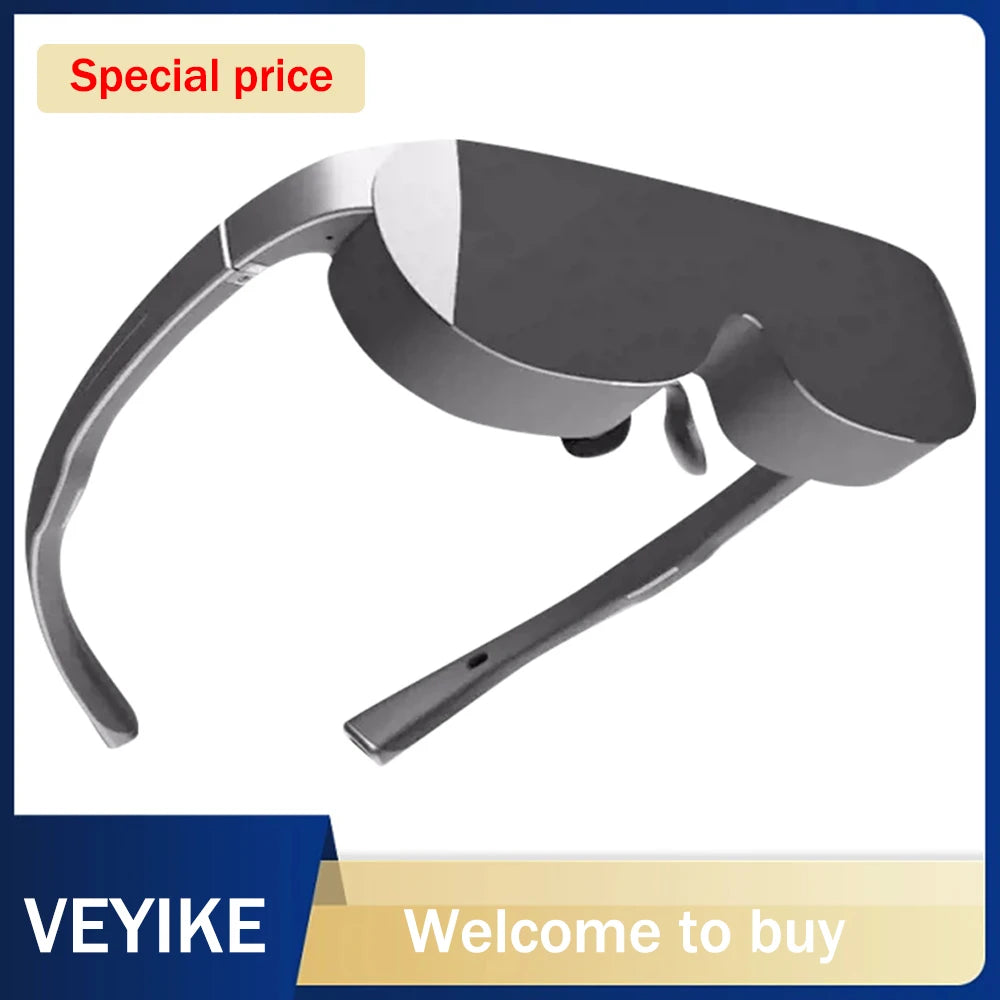 A pair of sleek, futuristic Grawoow G350 3D Movie Augmented Reality Head Displays is set against a white background. The top-left corner has a red banner reading "Special price." The bottom text reads "HeadphoneHeat" and "Welcome to buy" with a blue and beige background. Experience high-definition visuals with advanced sensors for an unparalleled viewing experience.