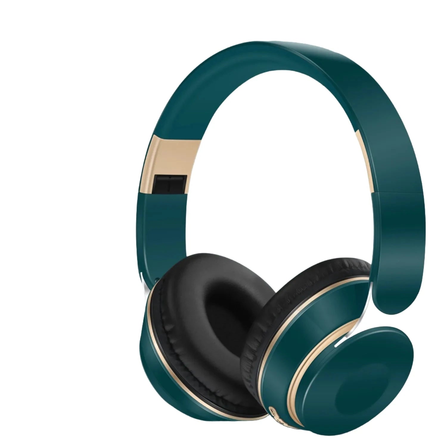 Introducing the Wireless Bluetooth CATASSU Headphones by HeadphoneHeat: a stylish pair featuring teal ear cups, black cushions, and elegant gold accents. Offering superior sound quality, these headphones are showcased against a plain white background.