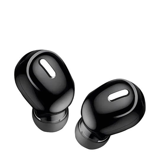 A pair of X9 ERZHOU Wireless Earbuds by HeadphoneHeat with Bluetooth 5.0 connectivity is shown against a plain white background. Their sleek, modern design boasts a smooth finish, while each earbud features a small opening on top for balanced armature sound.