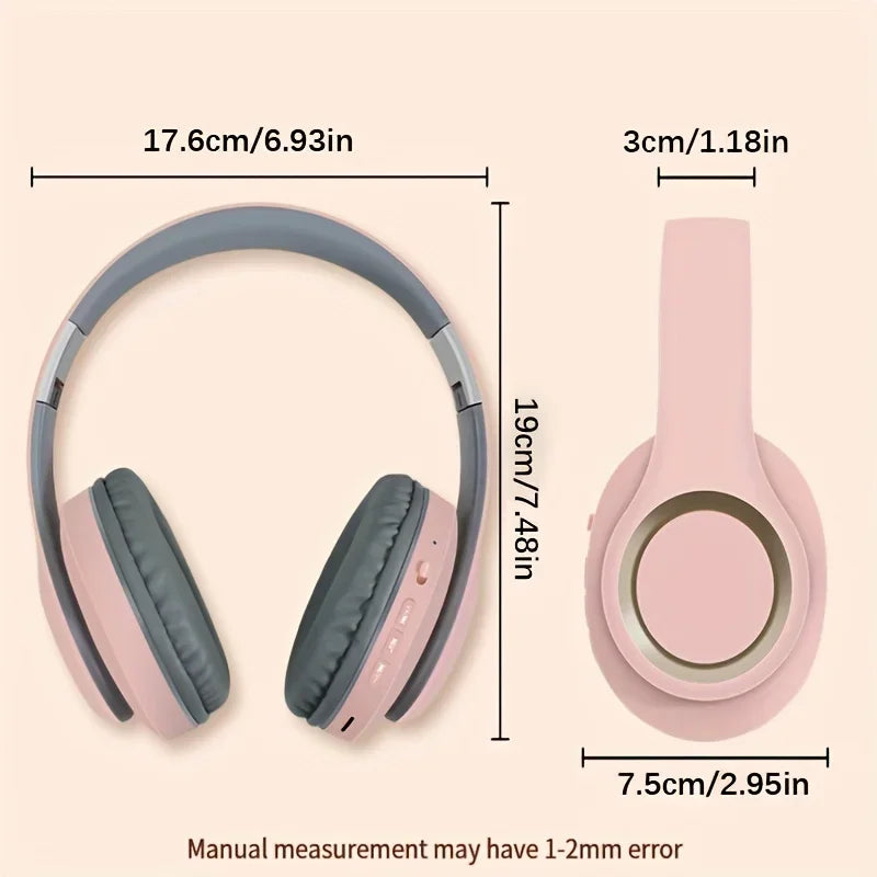 Embrace the freedom of wireless audio with the pink Bluetooth HIFI Headphones Wireless Stereo from HeadphoneHeat. Offering dynamic sound quality, these headphones measure 17.6 cm in width, 19 cm in height, and 3 cm in thickness, while featuring ear cups with a diameter of 7.5 cm. Please note: manual measurement may have a 1-2 mm error.